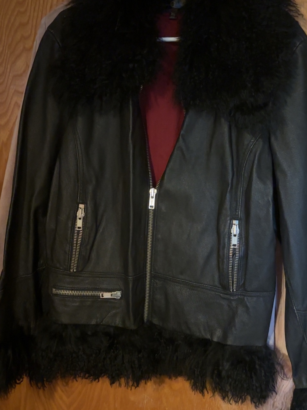 Wilsons Leather Black Leather Jacket with Black Faux Fur Trim